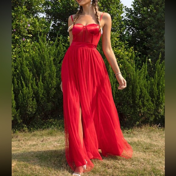 Luxe mesh satin party formal dress - Picture 4 of 6